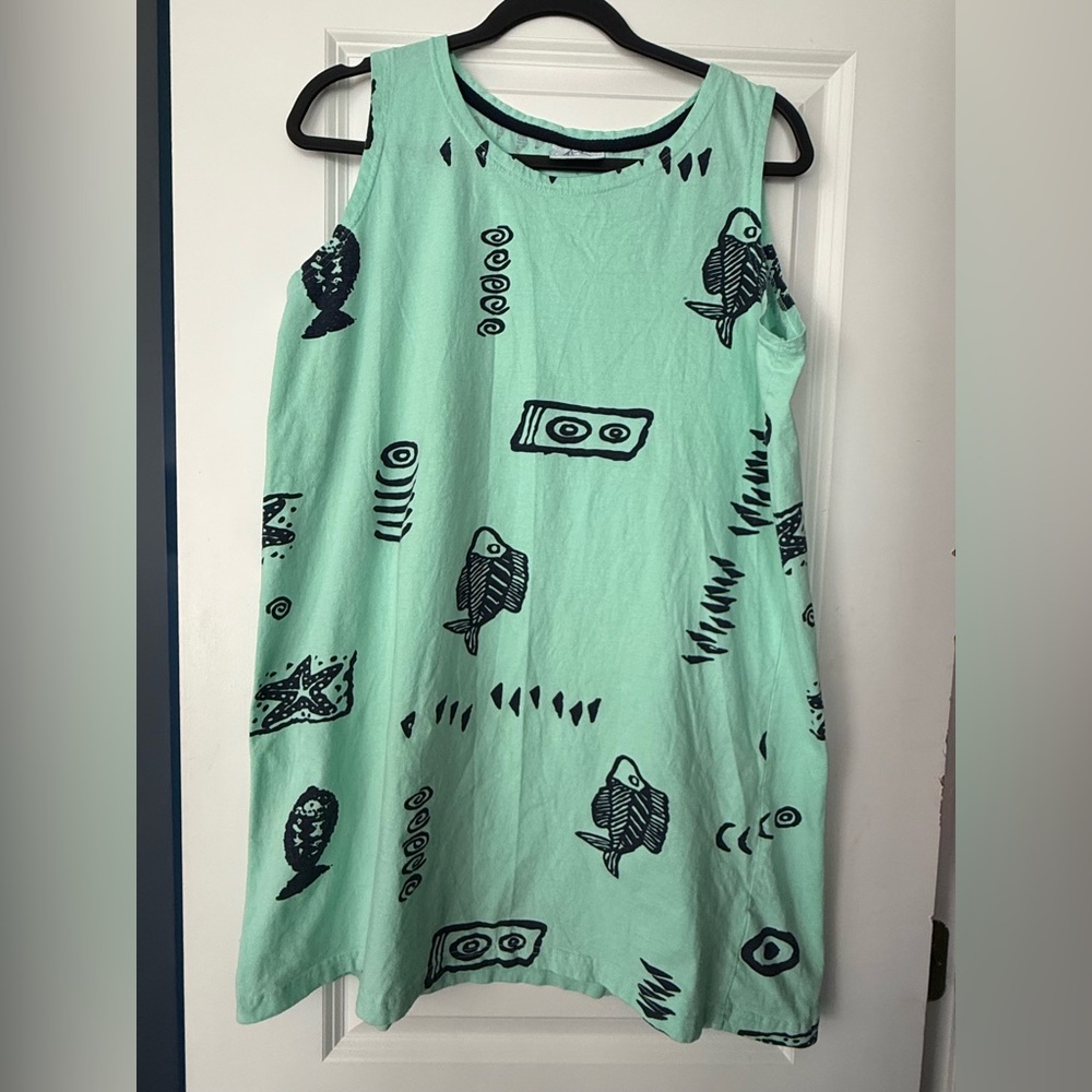 Women’s Fish Print dress beach swim suit cover up size medium teal blue spring